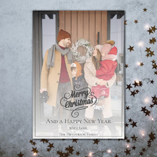 Elegant Christmas Photo   Dark Grey Holiday Card
