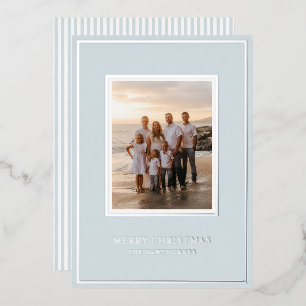Elegant Christmas Photo Light Blue Foil Holiday Card
