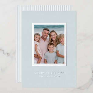 Elegant Christmas Photo Light Blue Foil Holiday Card