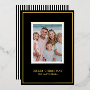 Elegant Christmas Photo Simple Black Gold    Foil Holiday Card