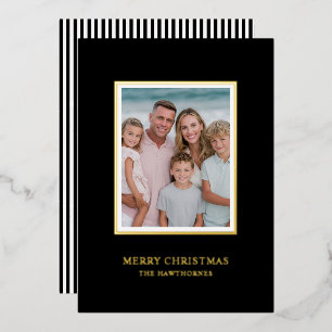 Elegant Christmas Photo Simple Black Gold    Foil Holiday Card
