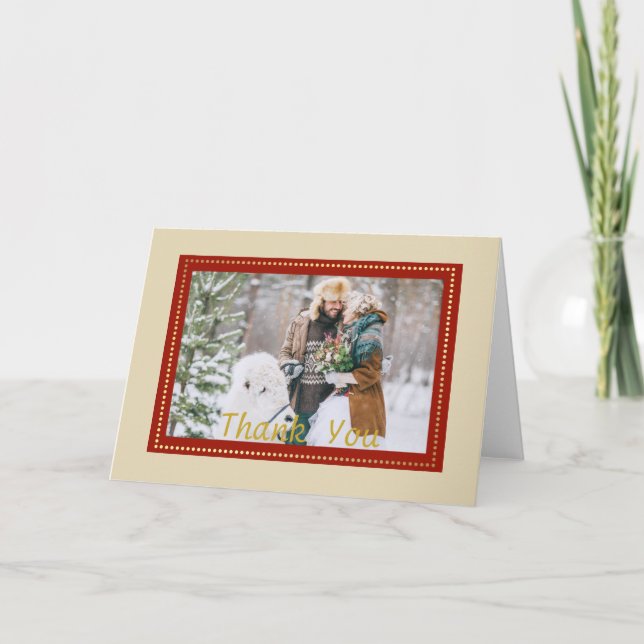 Elegant Christmas Photo Wedding Thank You. You Card (Front)