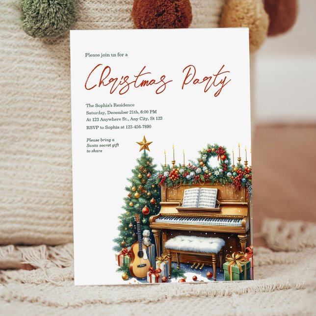 Elegant Christmas Piano Party Invitation (Creator Uploaded)