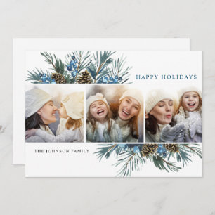 Elegant Christmas Pine Cones 3 Photo Greeting Holiday Card