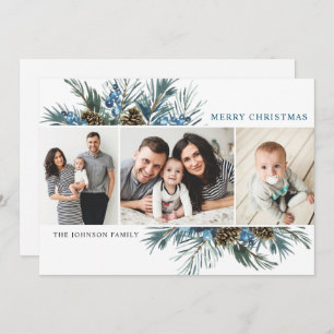 Elegant Christmas Pine Cones 3 Photo Greeting Holiday Card