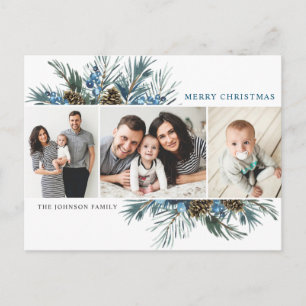 Elegant Christmas Pine Cones 3 Photo Greeting Postcard
