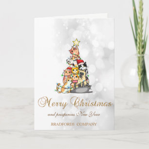 Elegant Christmas Pine Tree Cats, Bokeh Holiday Card