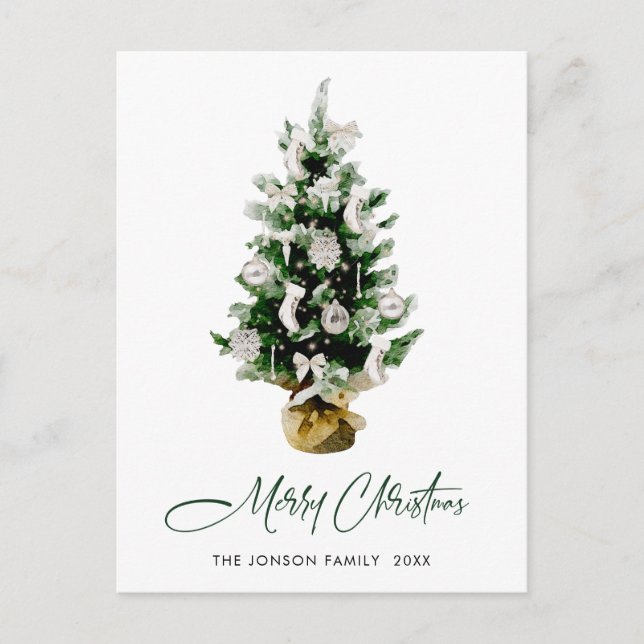 Elegant Christmas Pine Tree Greeting Holiday Postcard (Front)