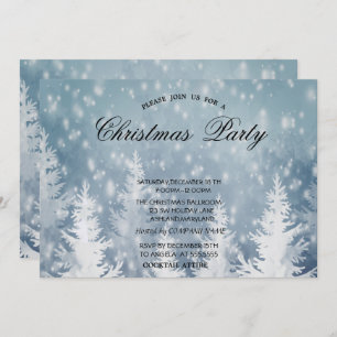 Elegant Christmas Pine Tree, Snow  Christmas Party Invitation