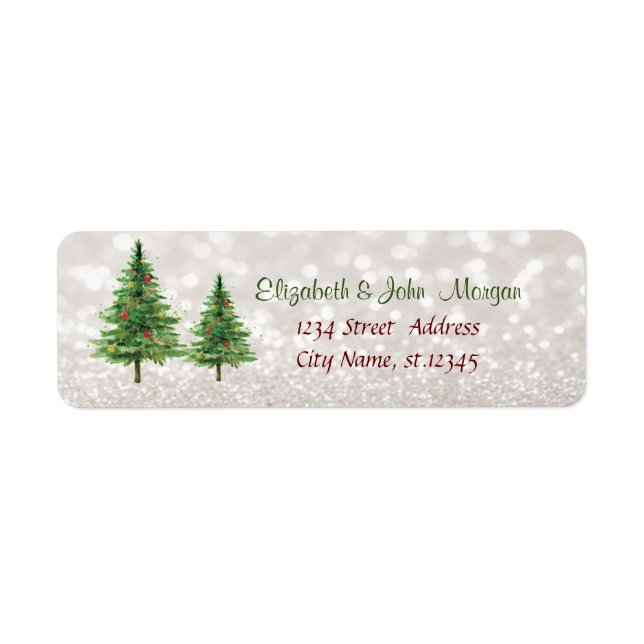 Elegant,Christmas Pine Trees ,Glittery Bokeh Return Address Label (Front)