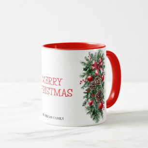 Elegant Christmas Pinecone & Red Bow Holiday Mug