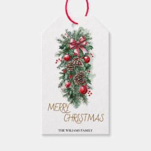 Elegant Christmas Pinecone & Red Ornament Gift Tag