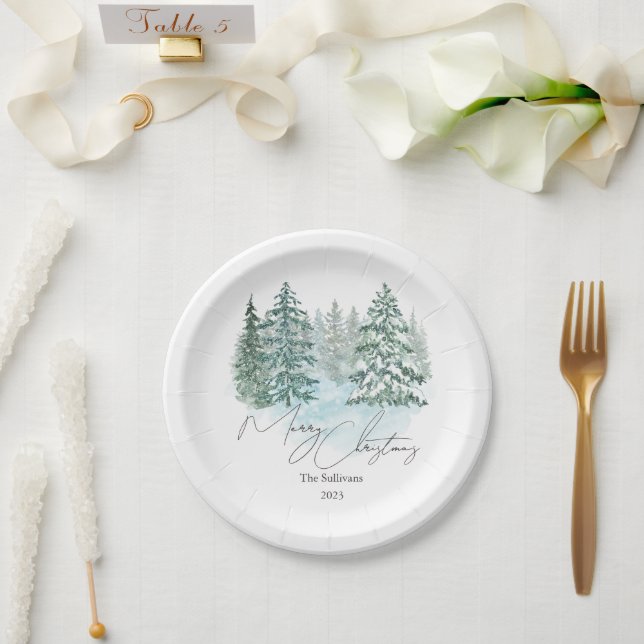 Elegant Christmas Pines Holiday Party  Paper Plate (Wedding)