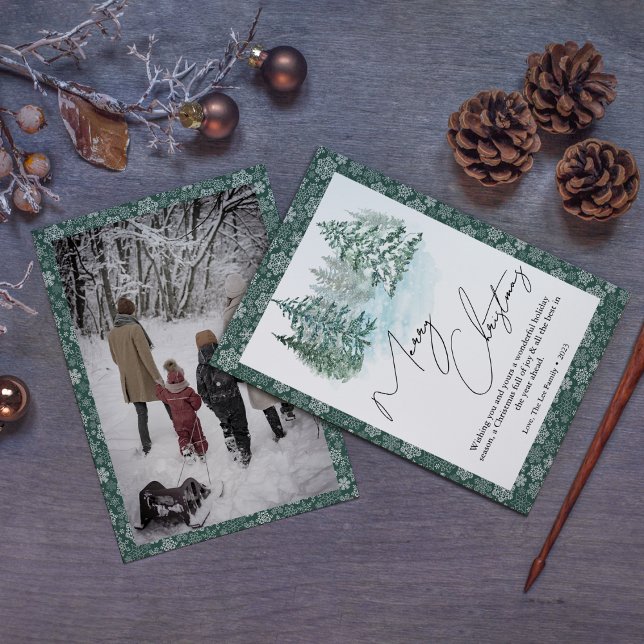 Elegant Christmas Pines Photo Holiday Card (Creator Uploaded)