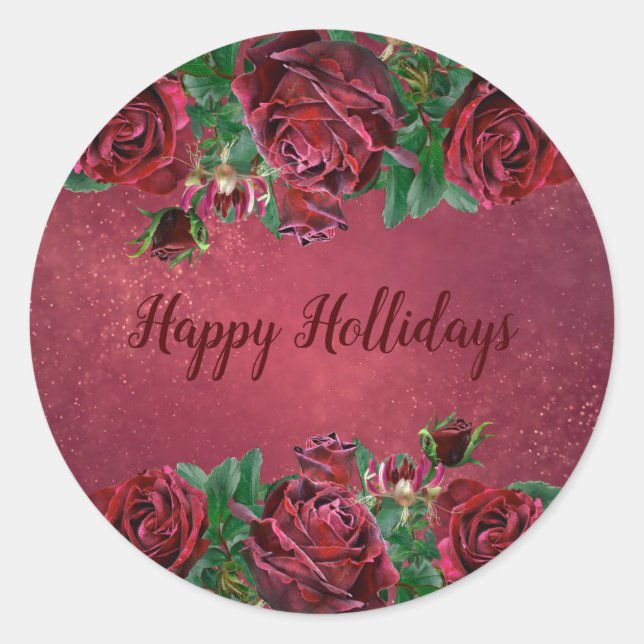 Elegant Christmas Pink Flower Holidays Classic Round Sticker (Front)
