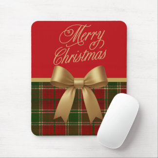 Elegant Christmas Plaid Collection with Gold Bow Mouse Pad