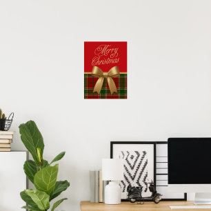 Elegant Christmas Plaid Collection with Gold Bow Poster