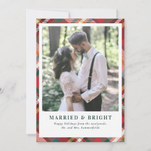Elegant Christmas Plaid Married and Bright Photo Holiday Card