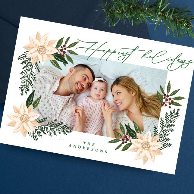 Elegant Christmas Poinsettia Botanical Photo Holiday Card (Creator Uploaded)