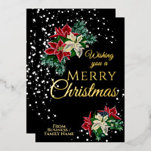Elegant Christmas Poinsettia Floral Flower Foil Holiday Card