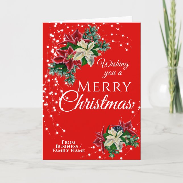 Elegant Christmas Poinsettia Floral Flower Red Holiday Card (Front)