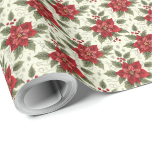 Elegant Christmas Poinsettia Floral Gift Wrapping Wrapping Paper