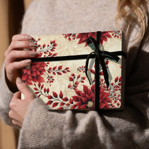 Elegant Christmas Poinsettia Floral Holiday Wrapping Paper