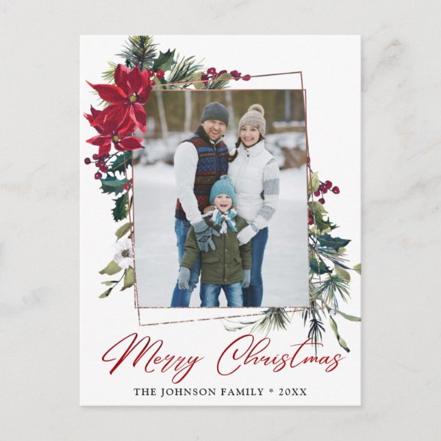 Elegant Christmas Poinsettia Frame Photo Greeting Postcard (Front)