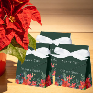 Elegant Christmas Poinsettia Green Floral Wedding Favour Box