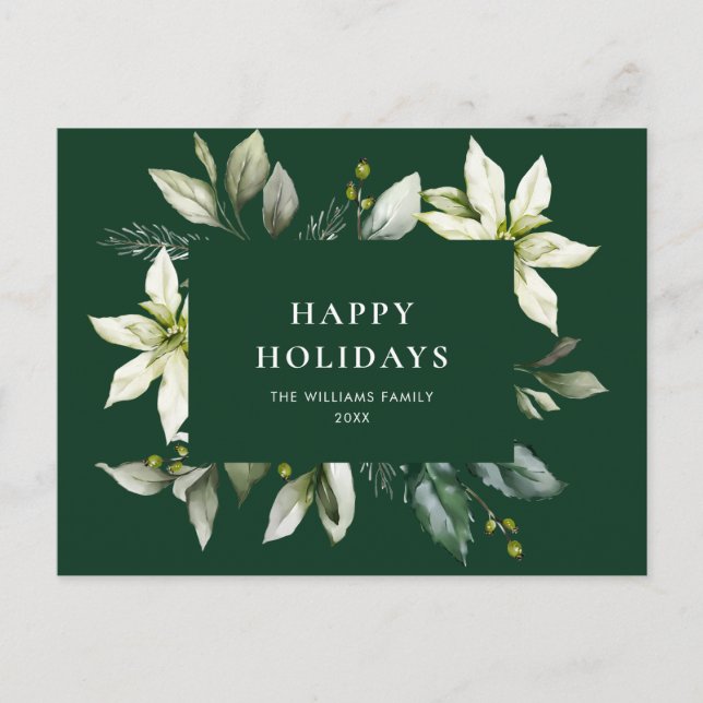 Elegant Christmas Poinsettia Holiday Greeting Postcard (Front)