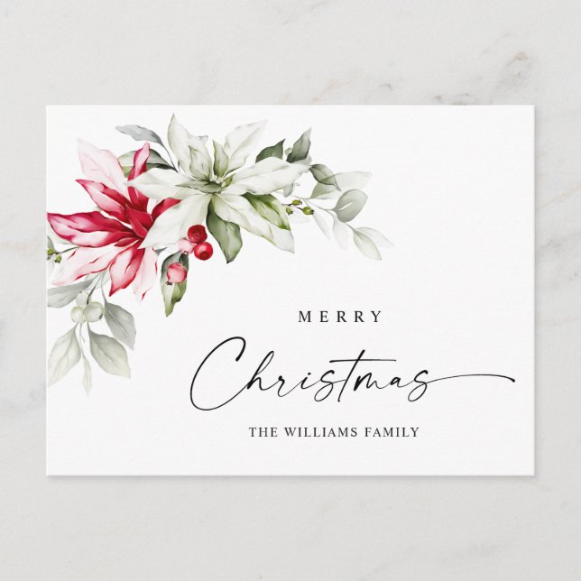 Elegant Christmas Poinsettia Holiday Greeting Postcard (Front)