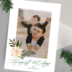 Elegant Christmas Poinsettia photo floral  Holiday Card