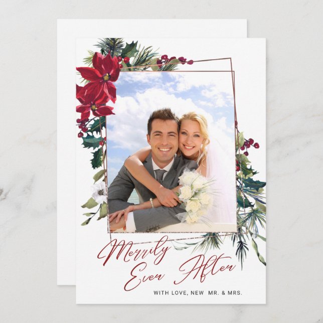 Elegant Christmas Poinsettia Photo Greeting Holiday Card (Front/Back)