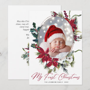 Elegant Christmas Poinsettia Photo Greeting Holiday Card