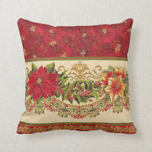 Elegant Christmas Poinsettia Pillow! Cushion