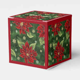 Elegant Christmas Poinsettia Red Cube Favour Box