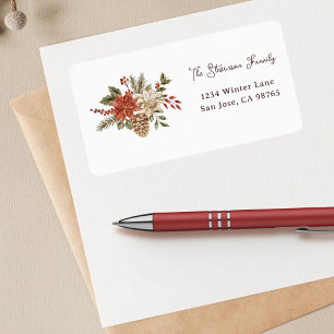 Elegant Christmas Poinsettia Return Address Label