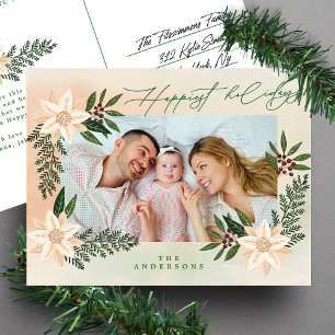 Elegant Christmas Poinsettia Splendour Photo Holiday Postcard