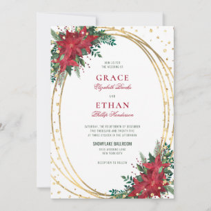 Elegant Christmas Poinsettia Wedding Invitation