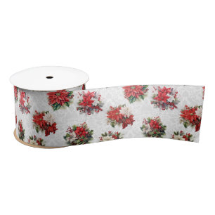 Elegant Christmas Poinsettias and Damask Satin Ribbon