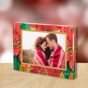 Elegant Christmas Poinsettias Custom Photo Block