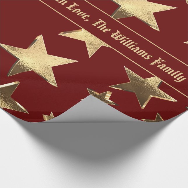 Elegant Christmas Red and Gold Stars Pattern Wrapping Paper (Corner)
