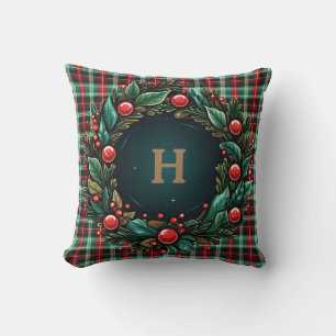 Elegant Christmas Red and Green Plaid Cushion