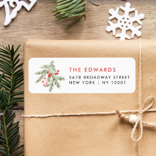 Elegant Christmas red Berries Return Address Label