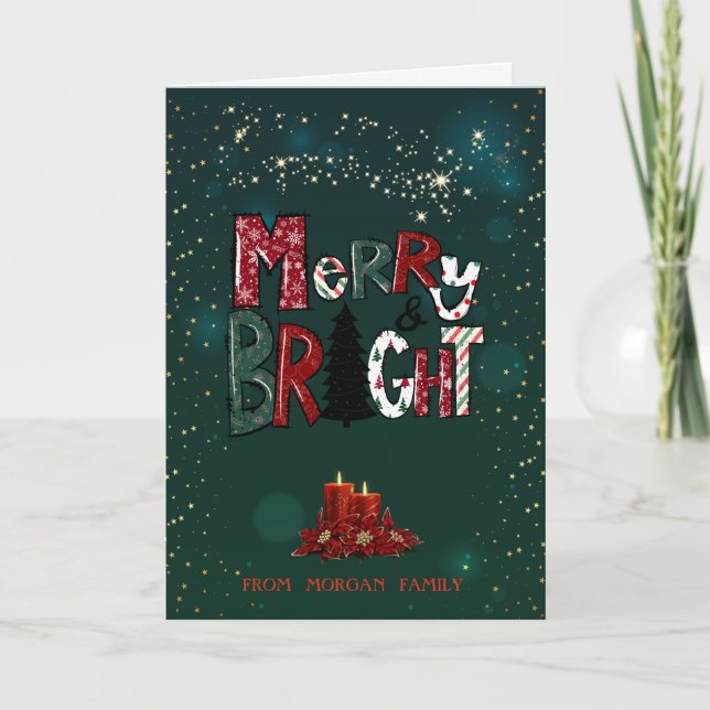 Elegant Christmas Red Candles Merry & Bright Holiday Card (Front)