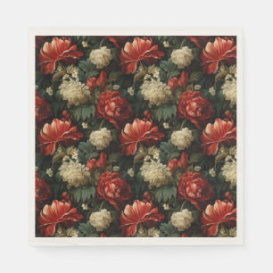 Elegant Christmas Red & Cream Vintage Floral Napkin