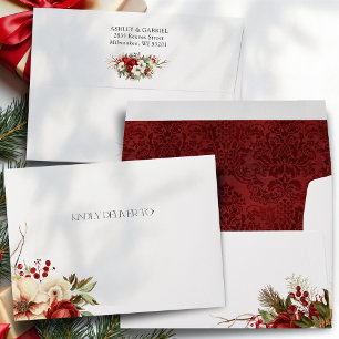 Elegant Christmas Red Damask Floral Envelope
