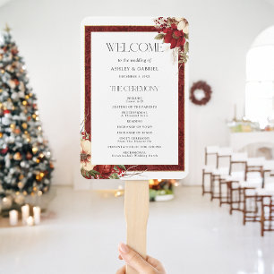 Elegant Christmas Red Damask Floral Hand Fan