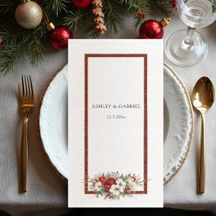 Elegant Christmas Red Damask Floral Napkin