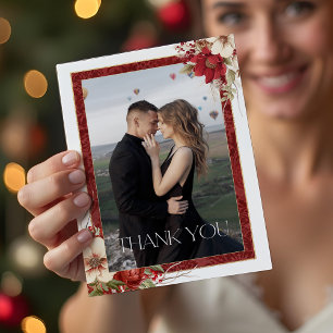 Elegant Christmas Red Damask Floral Thank You Card